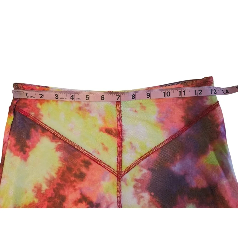 Club Exx Red Stiched Tie dye Pink Yellow Bodycon Mini Skirt Stretch S NWOT